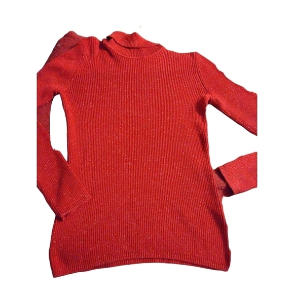 Red Shimmer Turtleneck Ribbed Basic Editions Long Slve Sweater Holiday Festive L - Picture 6 of 9